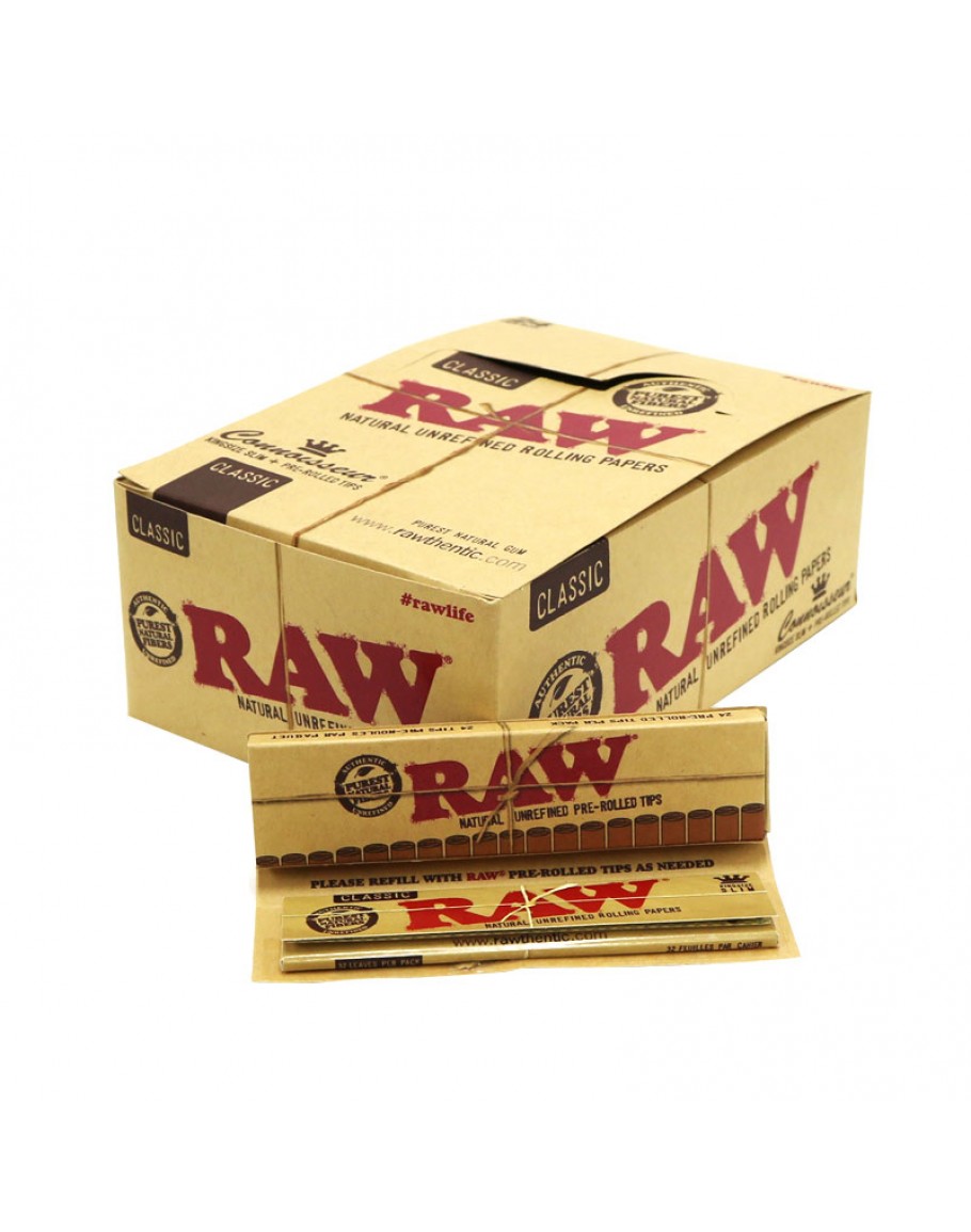 RAW CLASSIC CONNOISSEUR KING SIZE PAPERS + PRE-ROLLED TIPS
