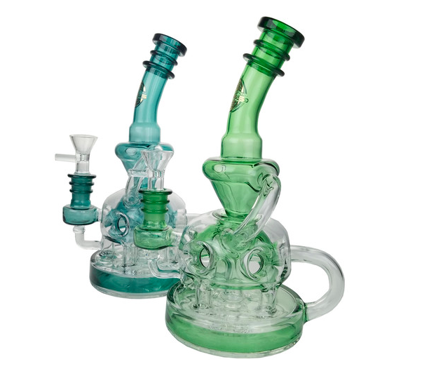 ON POINT GLASS: 10" OUTER EGG RECYCLER WATER PIPE WITH 14MM MALE BOWL & 4MM BANGER