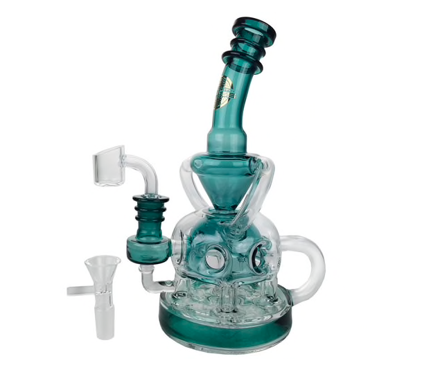 Alternative view of ON POINT GLASS: 10" OUTER EGG RECYCLER WATER PIPE WITH 14MM MALE BOWL & 4MM BANGER