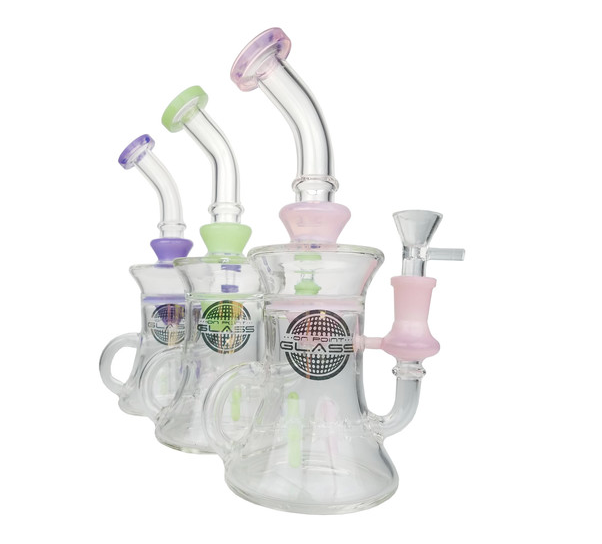 ON POINT GLASS: 10" DOUBLE SPINNER PERC RECYCLER WATER PIPE WITH 14MM MALE BOWL & 4MM BANGER