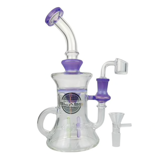 Alternative view of ON POINT GLASS: 10" DOUBLE SPINNER PERC RECYCLER WATER PIPE WITH 14MM MALE BOWL & 4MM BANGER