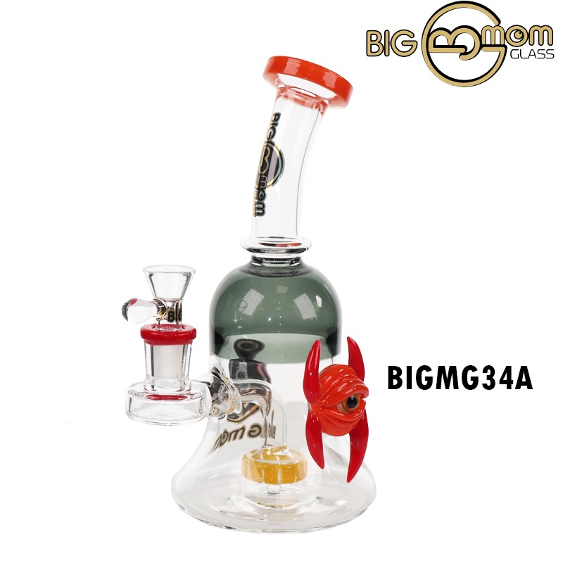 9" BIG MOM SHOWER HEAD BENT NECK EAGLE ON GLASS PIPE