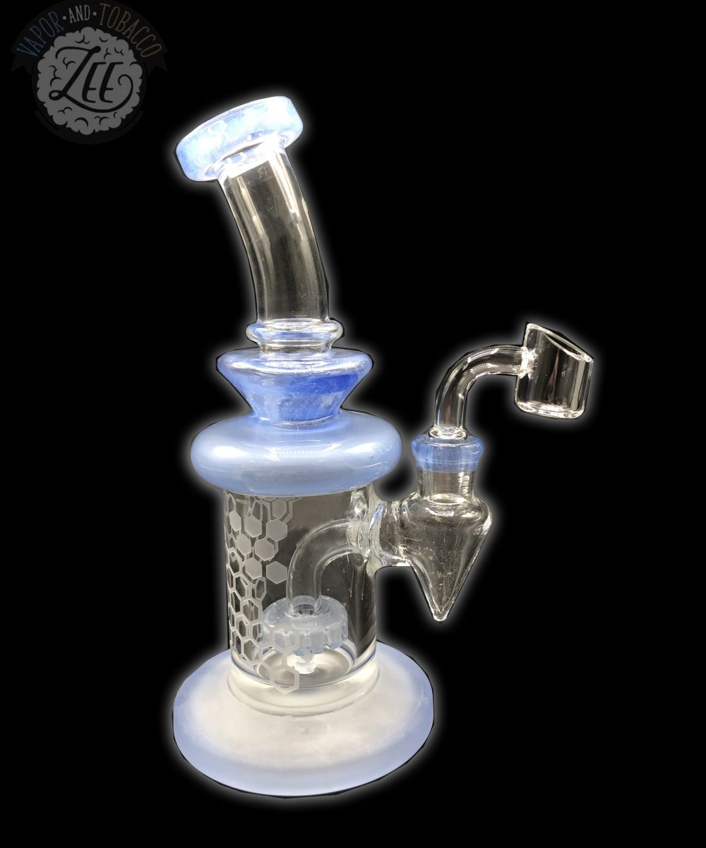 PRESCRIBED GLASS: 7" LIGHT BLUE SHOWER HEAD RIG
