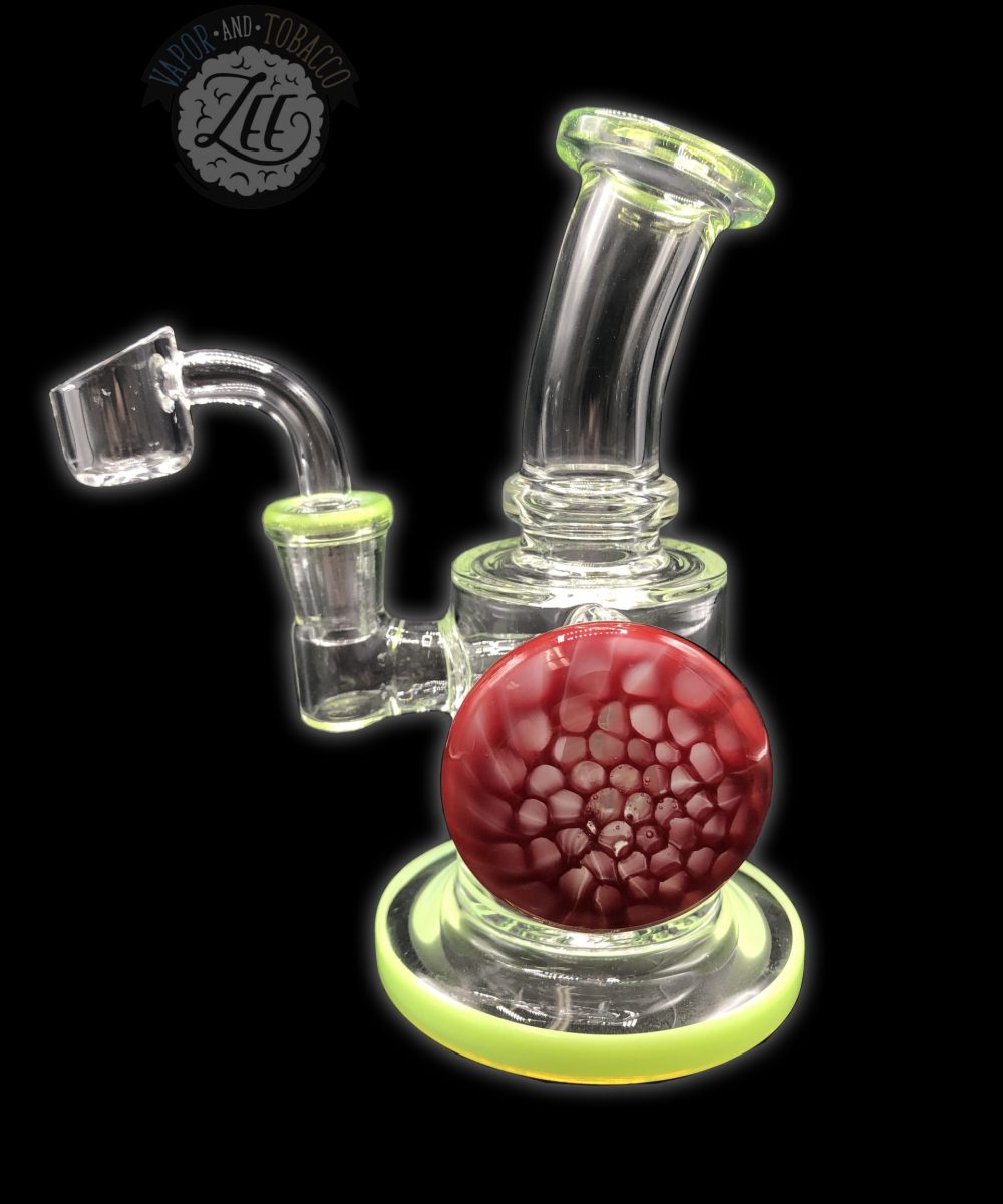 PRESCRIBED GLASS: 7" SLIME GREEN & RED GEM HANDLE RIG