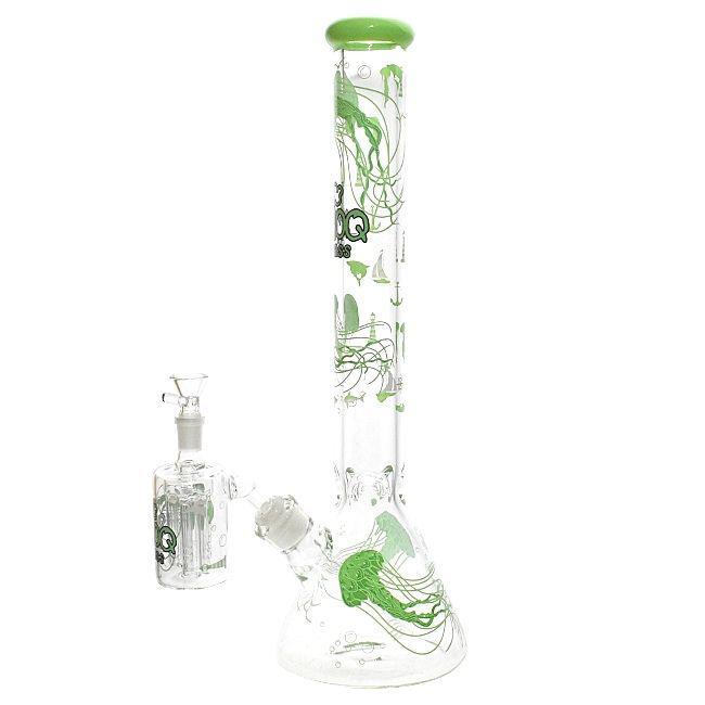 SMOQ GLASS: 18 INCH TALL LYRIC BEAKER JELLY FISH ART WITH ASH CATCHER WATERPIPE “SMOQ04”