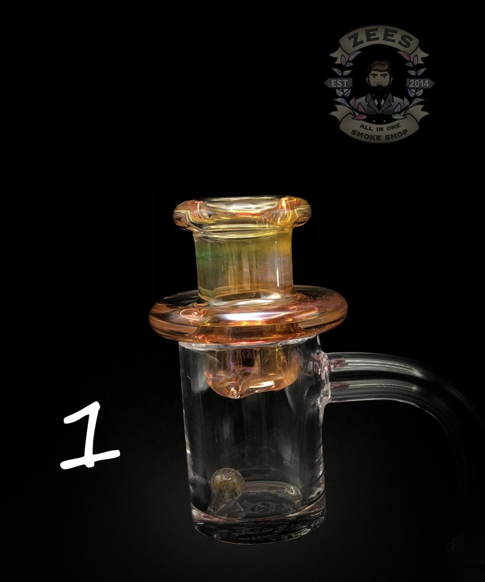 JFK GLASS: FUMED SPINNER CAP FOR BANGERS W/ PEARL