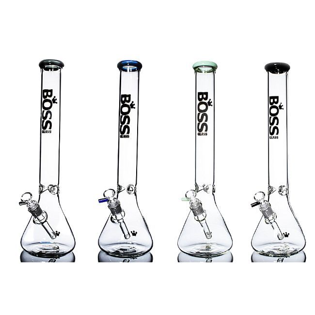 BOSS GLASS: 16" INCH BEAKER WITH ICE CATCHER WATER PIPE ASSORTED COLORS