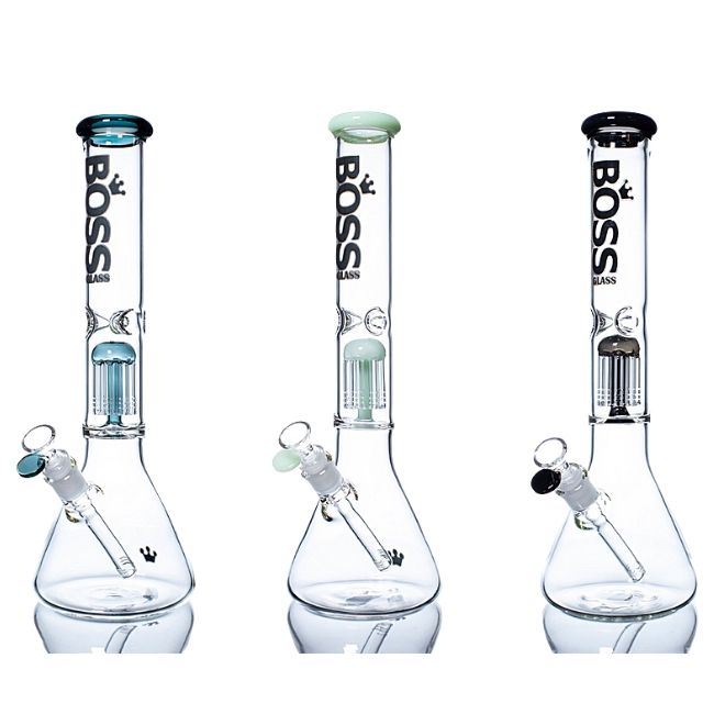 BOSS GLASS: 16" BEAKER WITH TREE PERC WATER PIPE ASSORTED COLORS