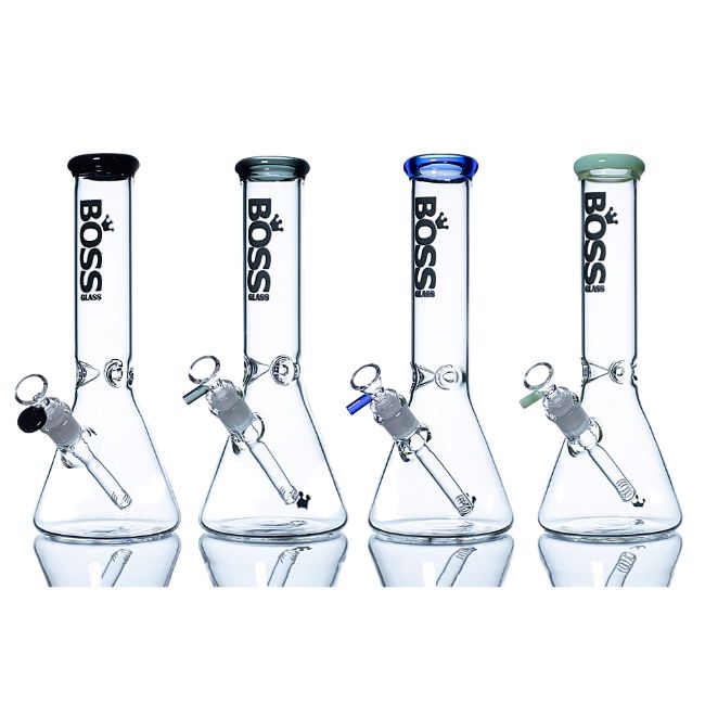 BOSS GLASS: 12" INCH BEAKER WITH ICE CATCHER WATER PIPE ASSORTED COLORS