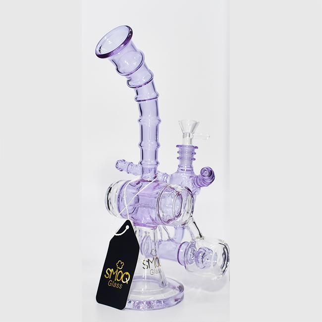 SMOQ GLASS: PURPLE FLAME DESIGN RIG WITH DOUBLE BARREL