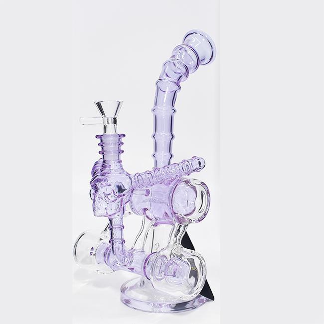 Alternative view of SMOQ GLASS: PURPLE FLAME DESIGN RIG WITH DOUBLE BARREL
