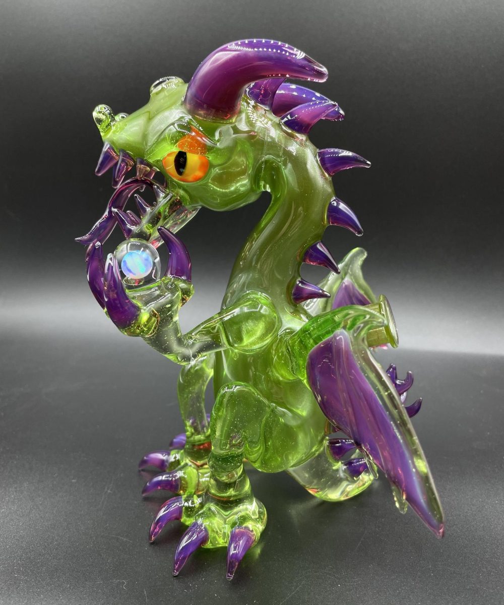 Alternative view of ALS BORO CREATIONS: GREEN MOSS X ROYAL JELLY DRAGON W/ ENCASED OPALS