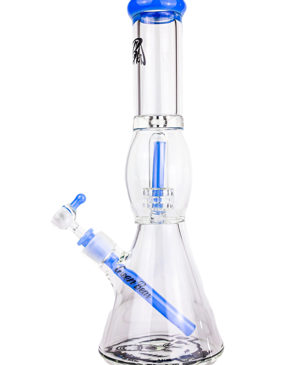 GREEN BEAR: 14" GREEN BEAR BEAKER BUBBLE PERC COLOR ACCENTED