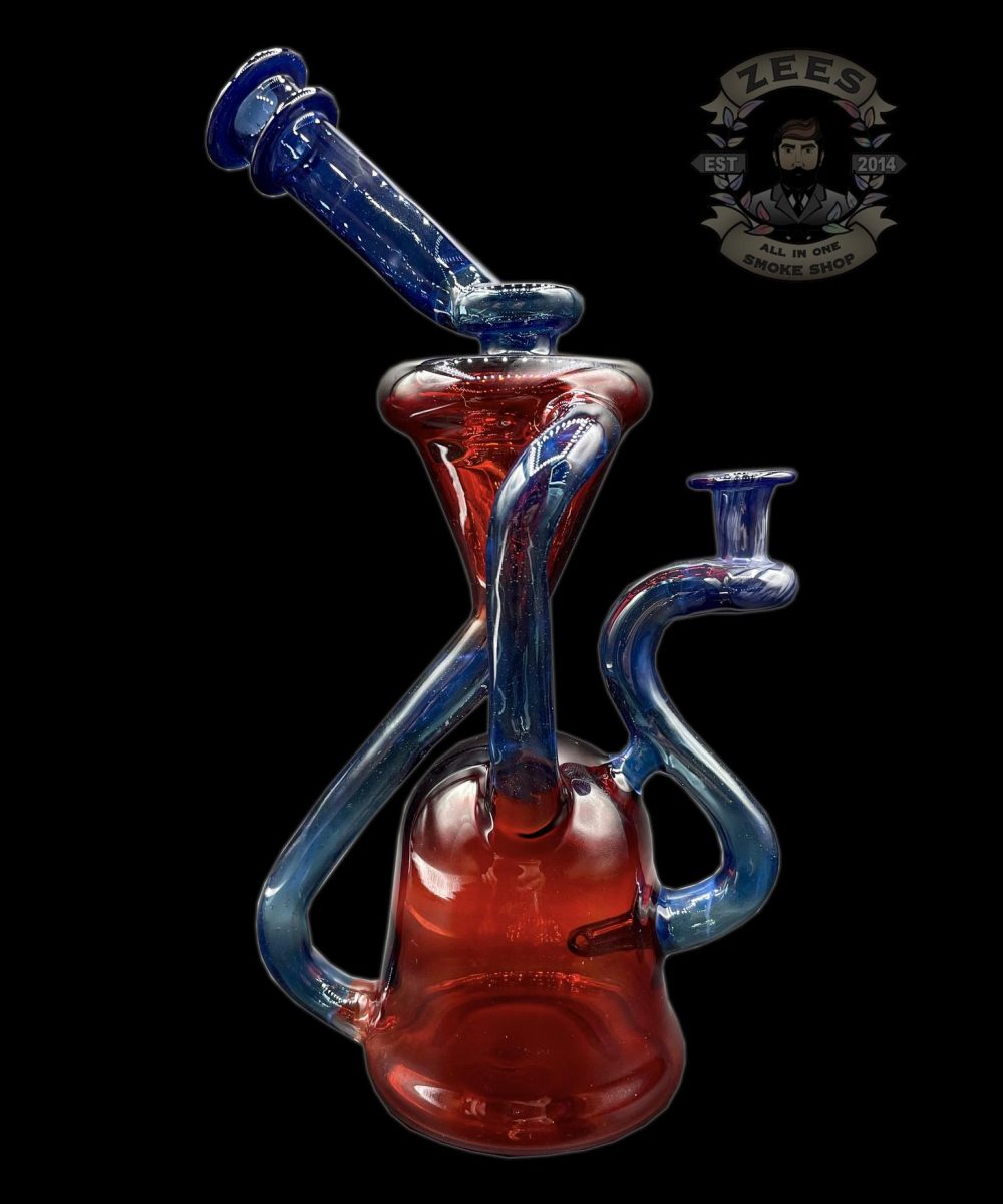 MANCHILD GLASSWORKS: BLUE AND POMEGRANATE DUAL UPTAKE RECYCLER