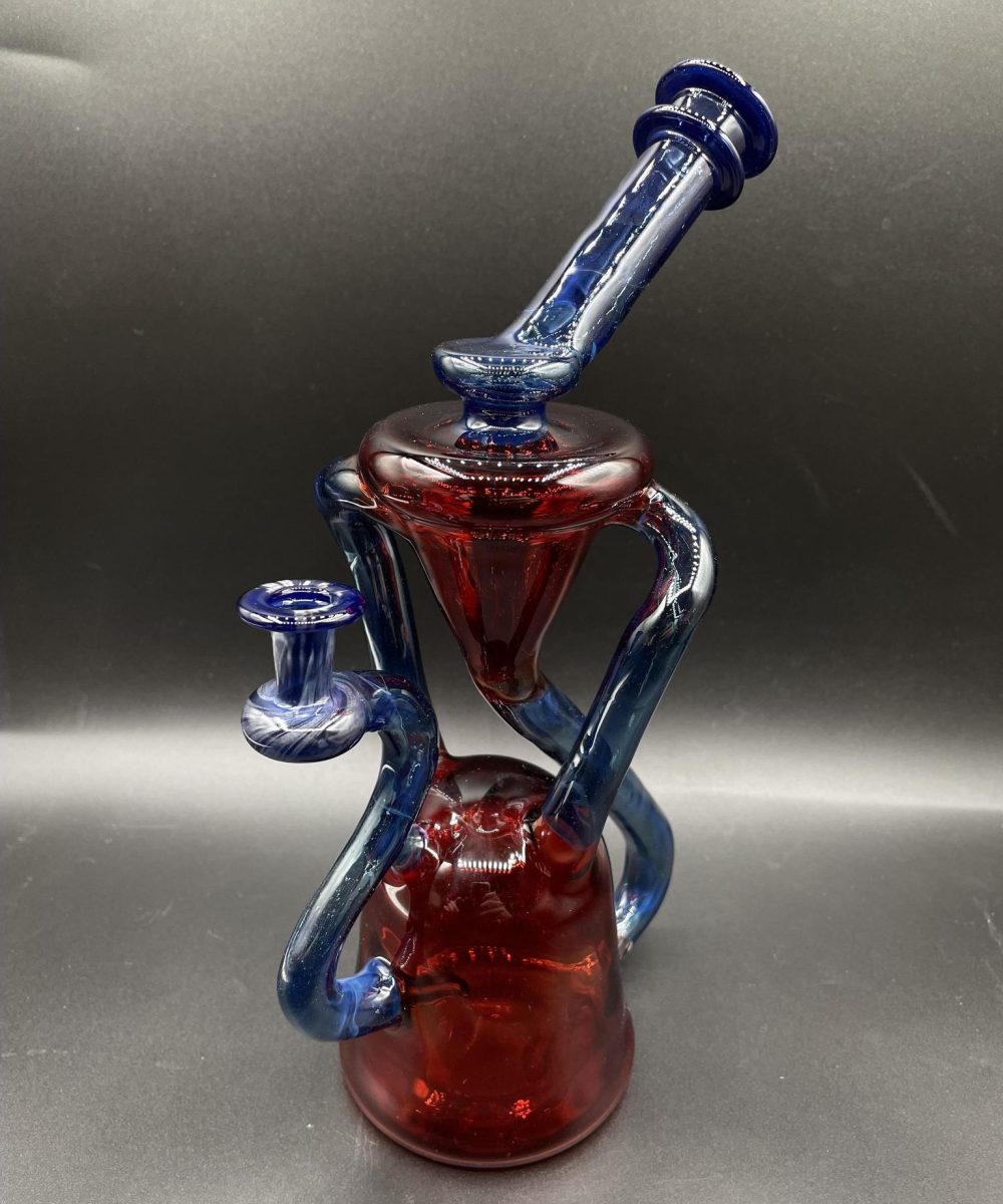 Alternative view of MANCHILD GLASSWORKS: BLUE AND POMEGRANATE DUAL UPTAKE RECYCLER