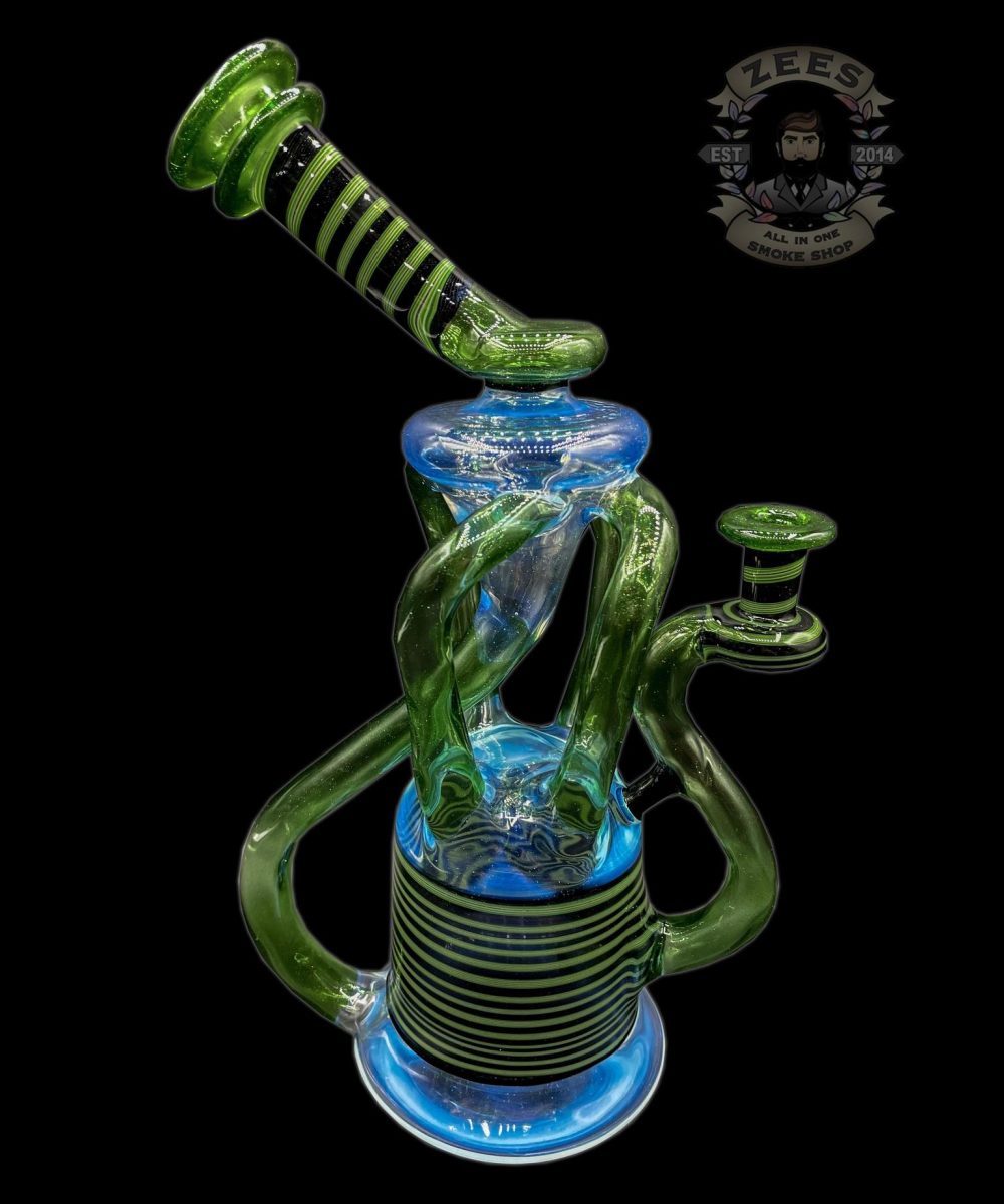 MANCHILD GLASSWORKS: GHOST AND GREEN WIG WAG QUAD UPTAKE RECYCLER