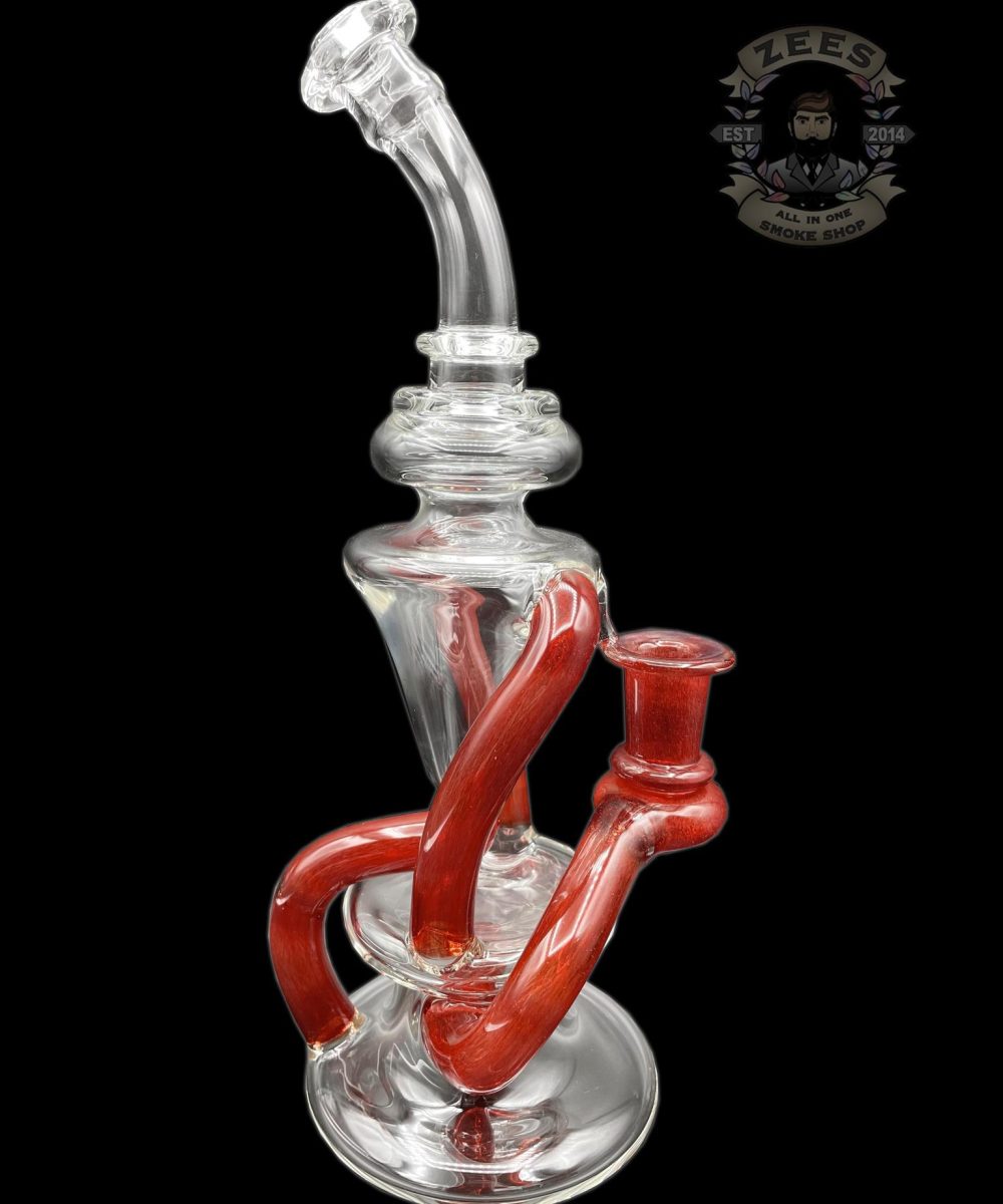 GENTRY GLASS: RED ELVIS DUAL UPTAKE FLOATER RECYCLER