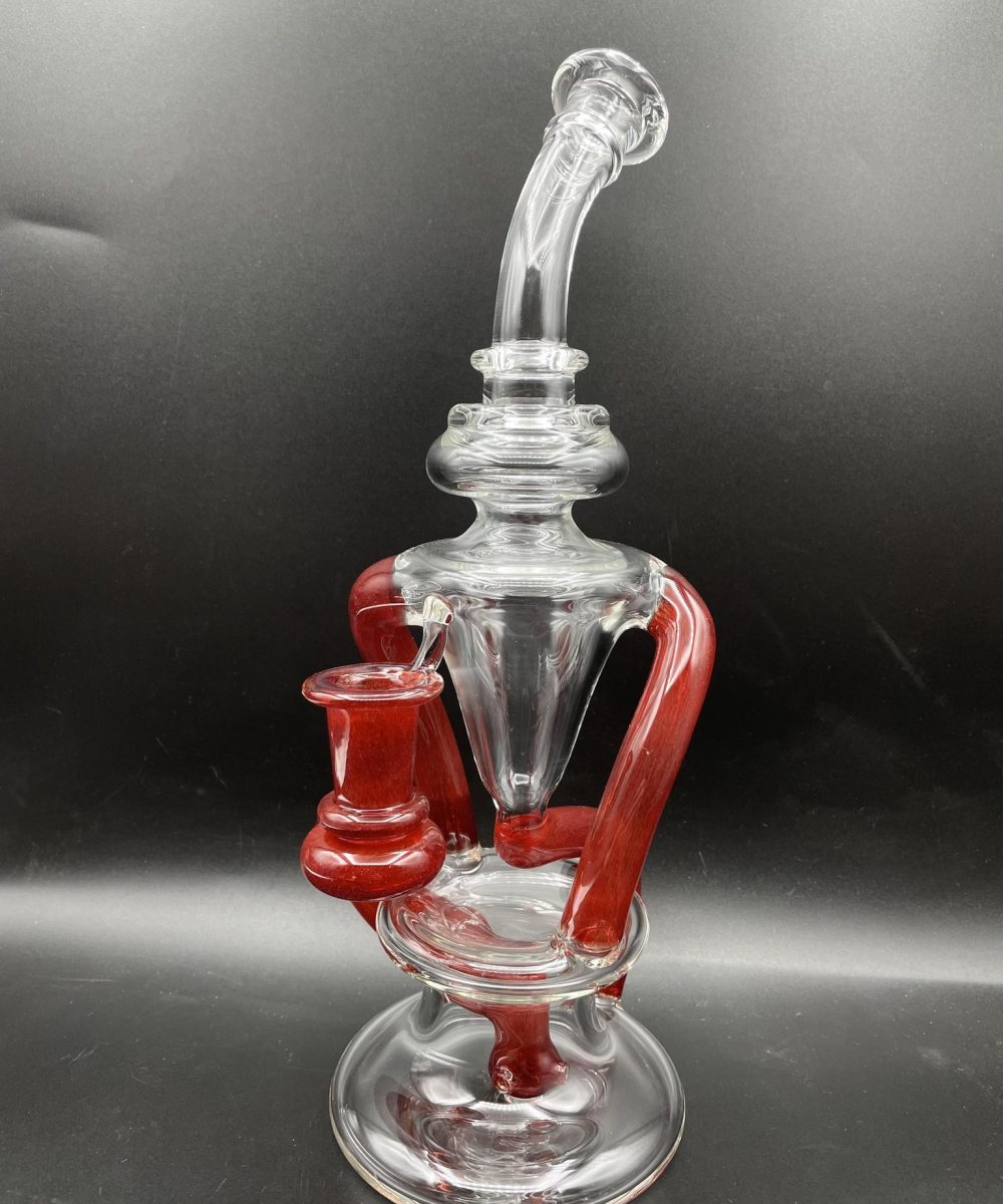 Alternative view of GENTRY GLASS: RED ELVIS DUAL UPTAKE FLOATER RECYCLER