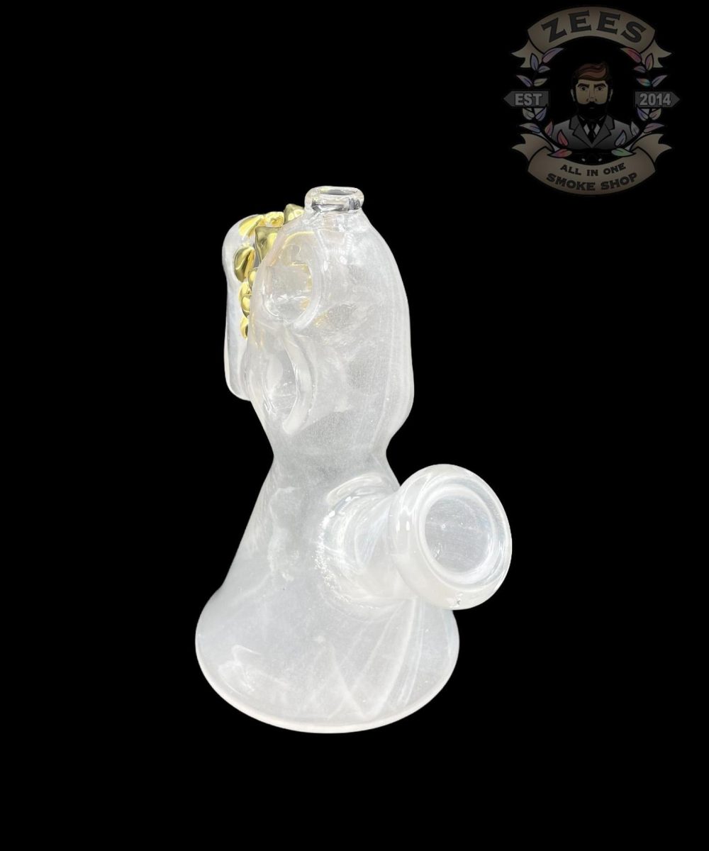 Alternative view of ENUFF GLASS: FROSTY WHITE WITH GOLD TEETH FULL COLOR JAMMER RIG