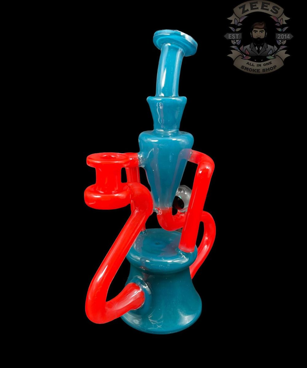 Alternative view of EX NIHILO GLASS: BLUE SPRUCE x CHERRY DUAL UPTAKE FLOATER RECYCLER