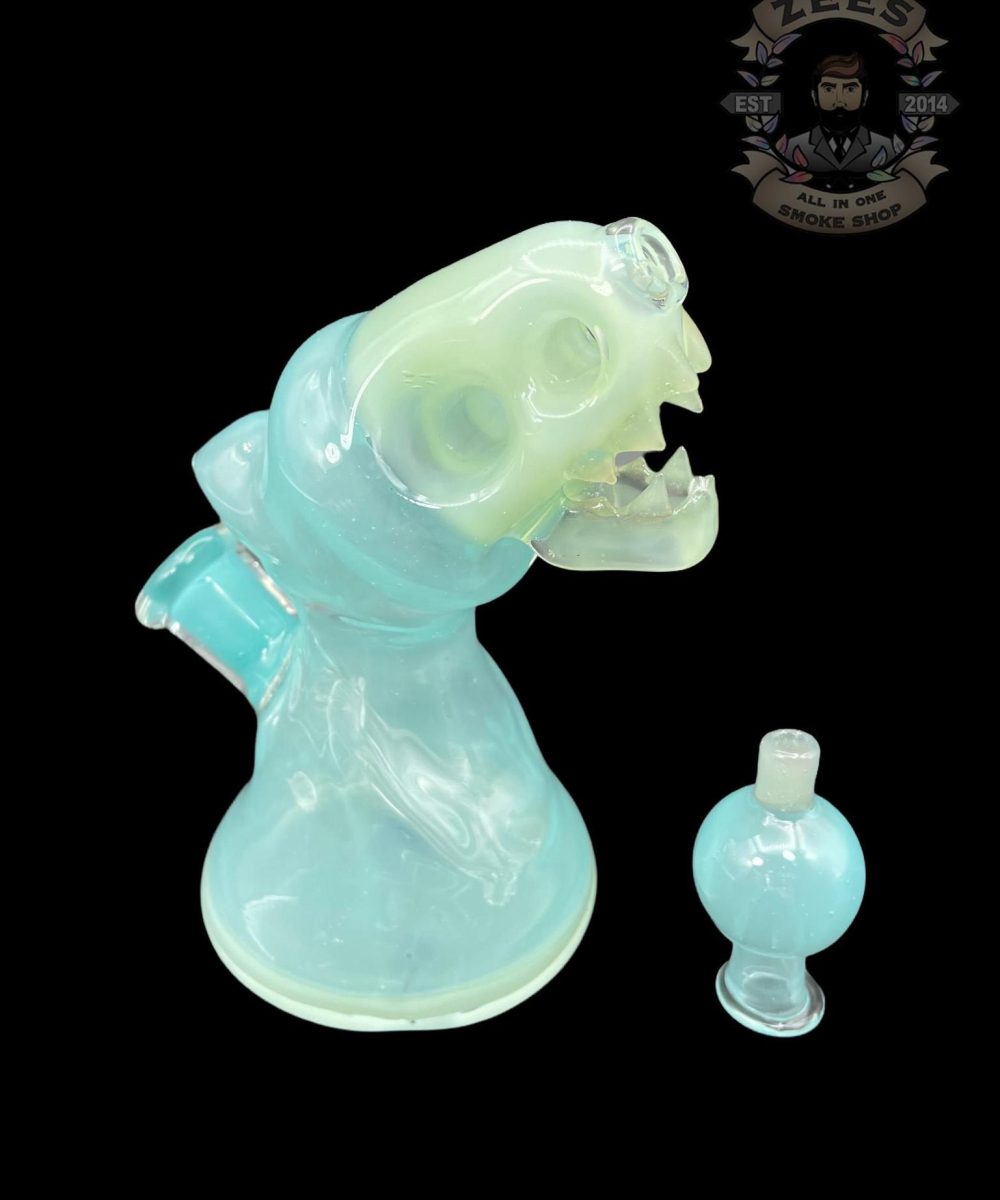 ENUFF GLASS: MILKY GREEN AND LIGHT BLUE HOODED JAMMER RIG