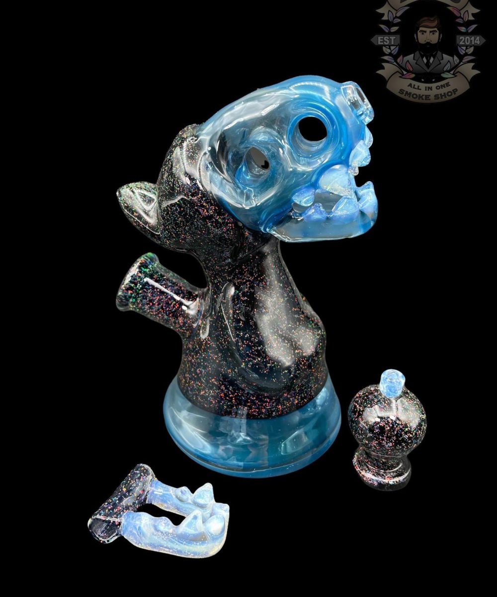 ENUFF GLASS: BLUE CRUSHED OPAL HOODED JAMMER RIG AND PENDANT SET