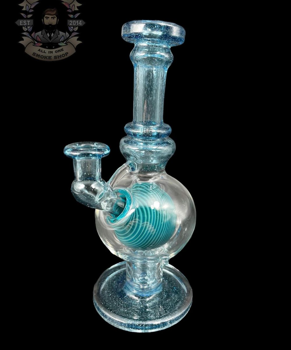 Alternative view of CRAMBORO GLASS: 6" OCEAN TEAL SPIRAL BALL RIG