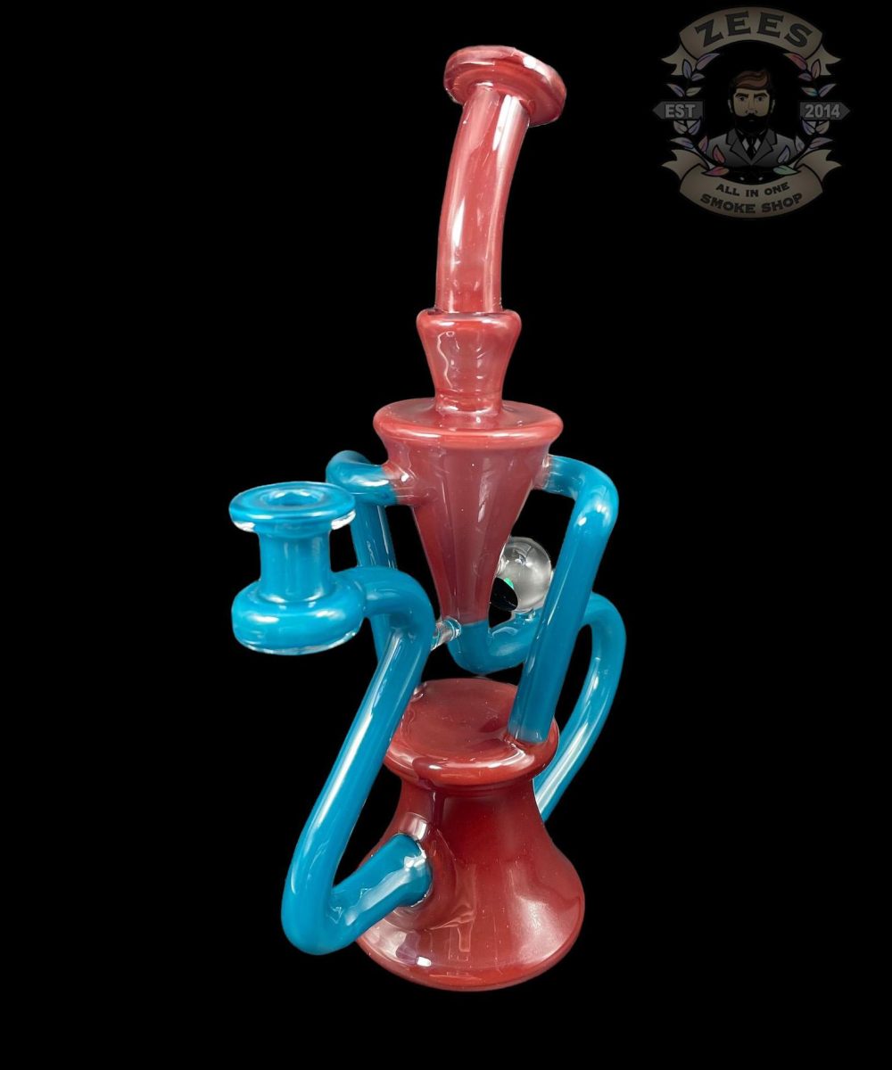 Alternative view of EX NIHILO GLASS: SANGRIA x BLUE SPRUCE DUAL UPTAKE FLOATER RECYCLER