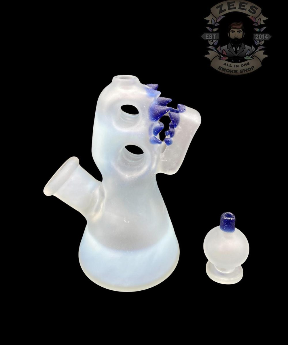 ENUFF GLASS: FROSTED BLUE WITH BLUE TEETH FULL COLOR JAMMER RIG