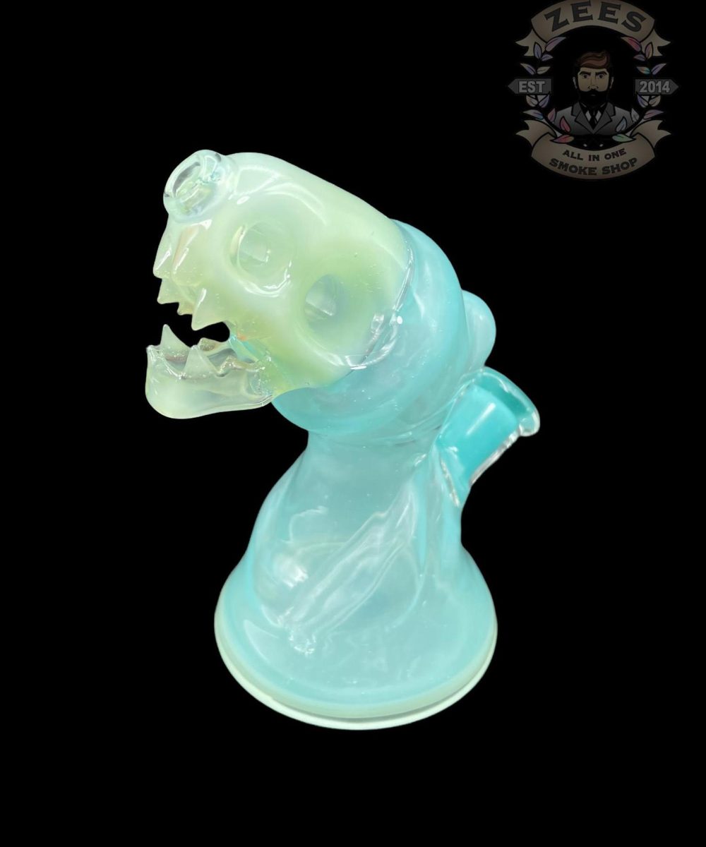Alternative view of ENUFF GLASS: MILKY GREEN AND LIGHT BLUE HOODED JAMMER RIG