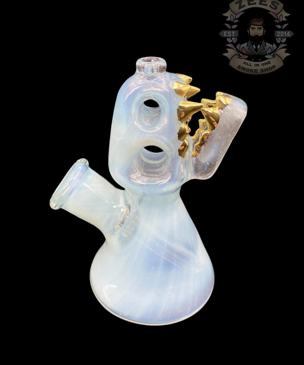 ENUFF GLASS: FROSTY BLUE WITH GOLD TEETH FULL COLOR JAMMER RIG