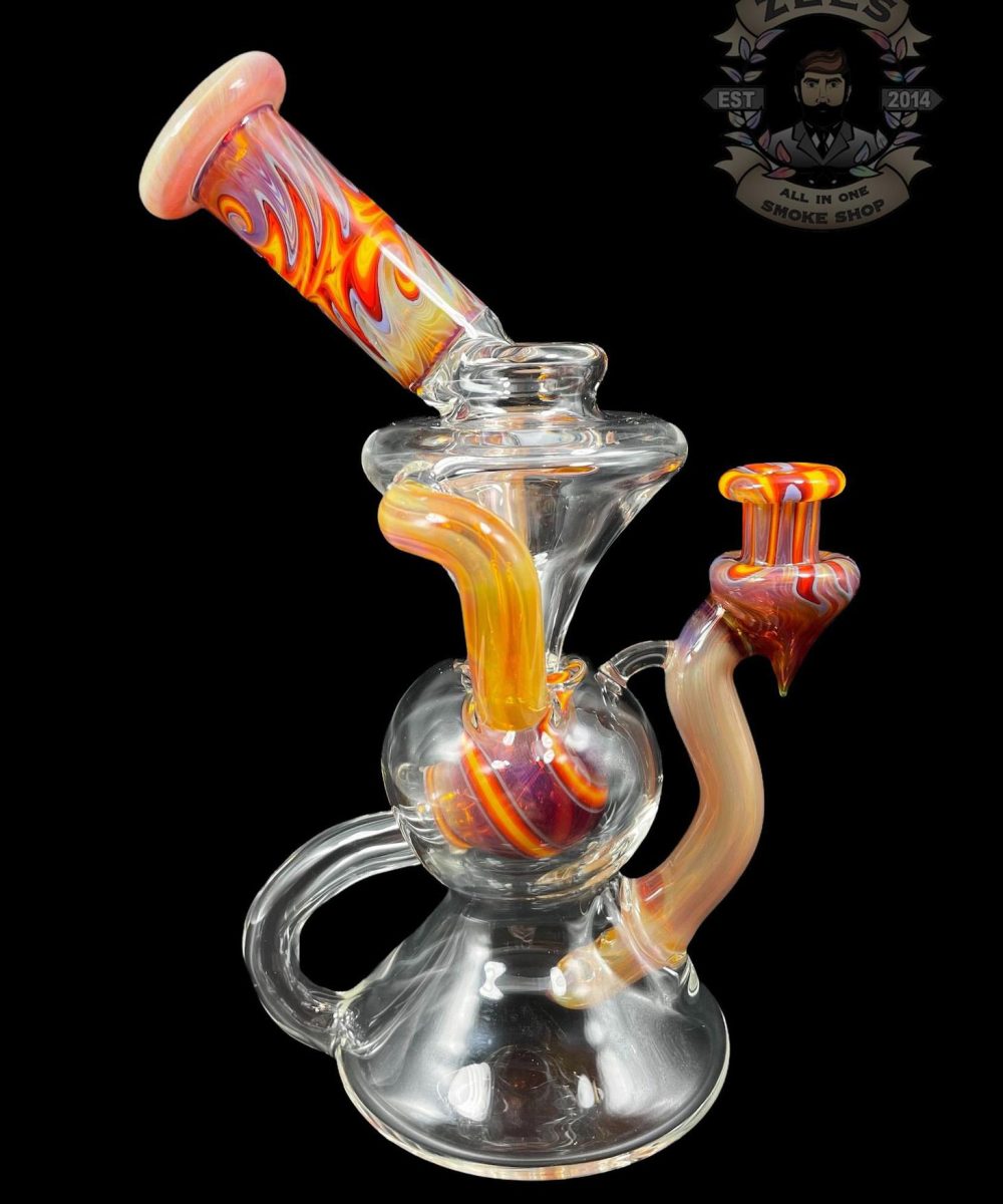 CRAMBORO GLASS: 8" MULTICOLOR DUAL UPTAKE RECYCLER