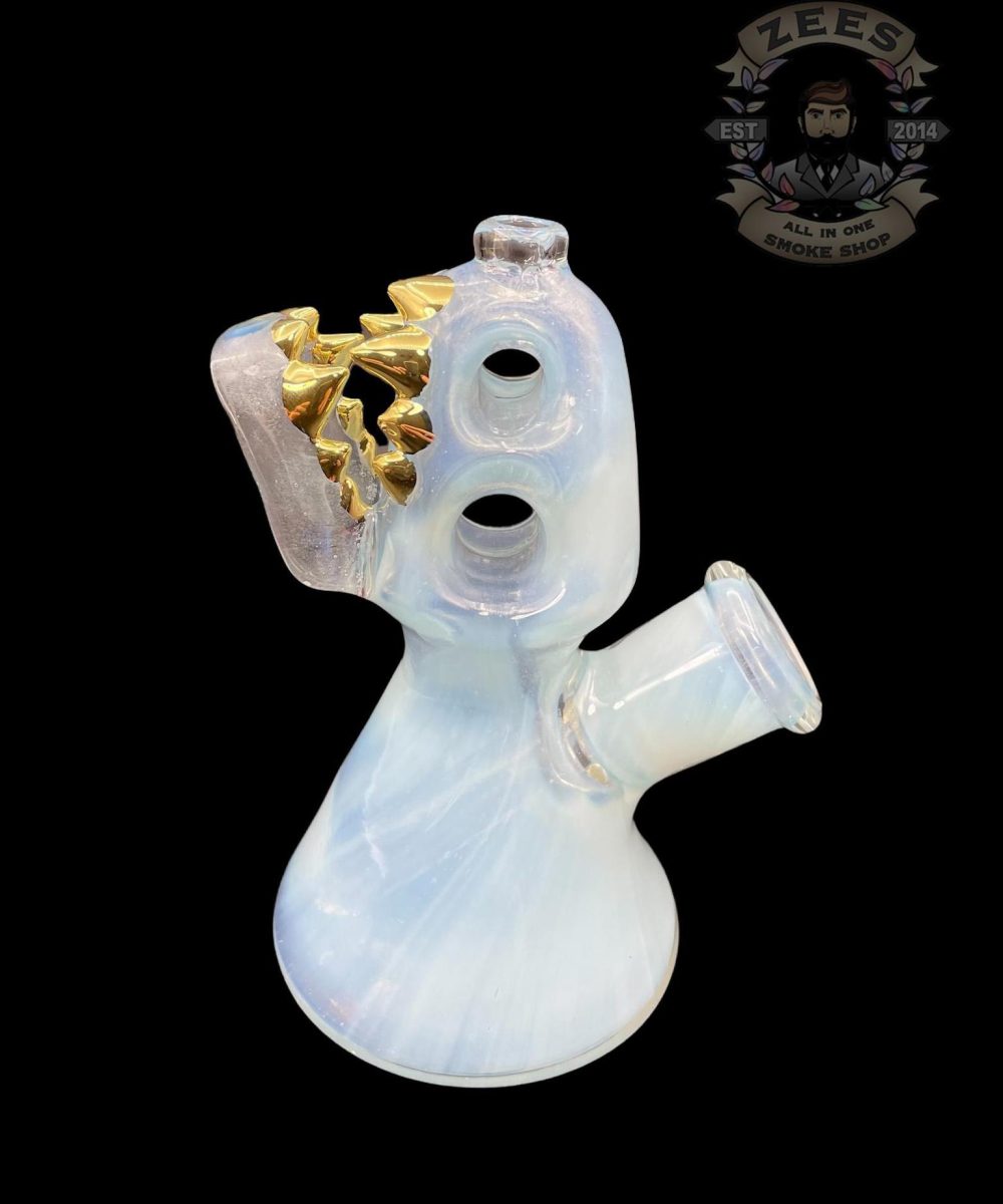 Alternative view of ENUFF GLASS: FROSTY BLUE WITH GOLD TEETH FULL COLOR JAMMER RIG