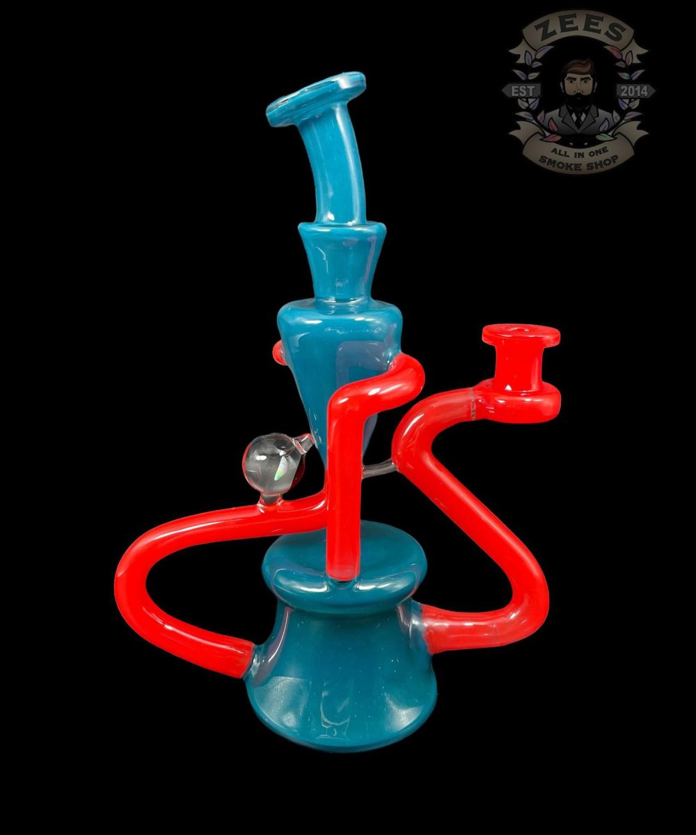 EX NIHILO GLASS: BLUE SPRUCE x CHERRY DUAL UPTAKE FLOATER RECYCLER