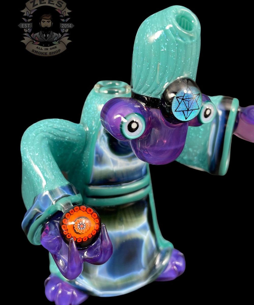 Alternative view of MONGREL GLASS: 6" TEAL AND PURPLE CRUSHED OPAL ET RIG
