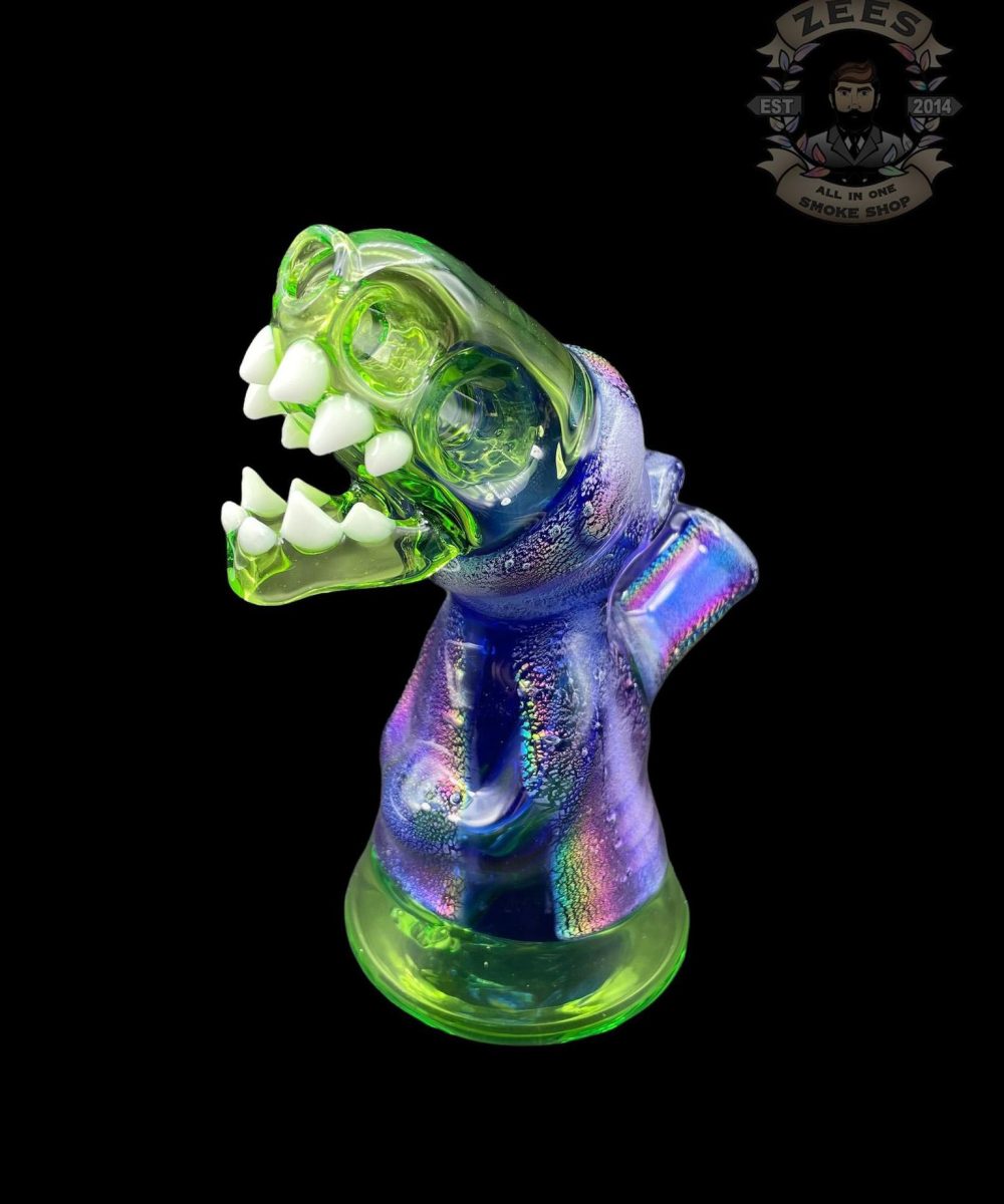 ENUFF GLASS: LEAF GREEN AND BLUE DICHRO HOODED JAMMER RIG
