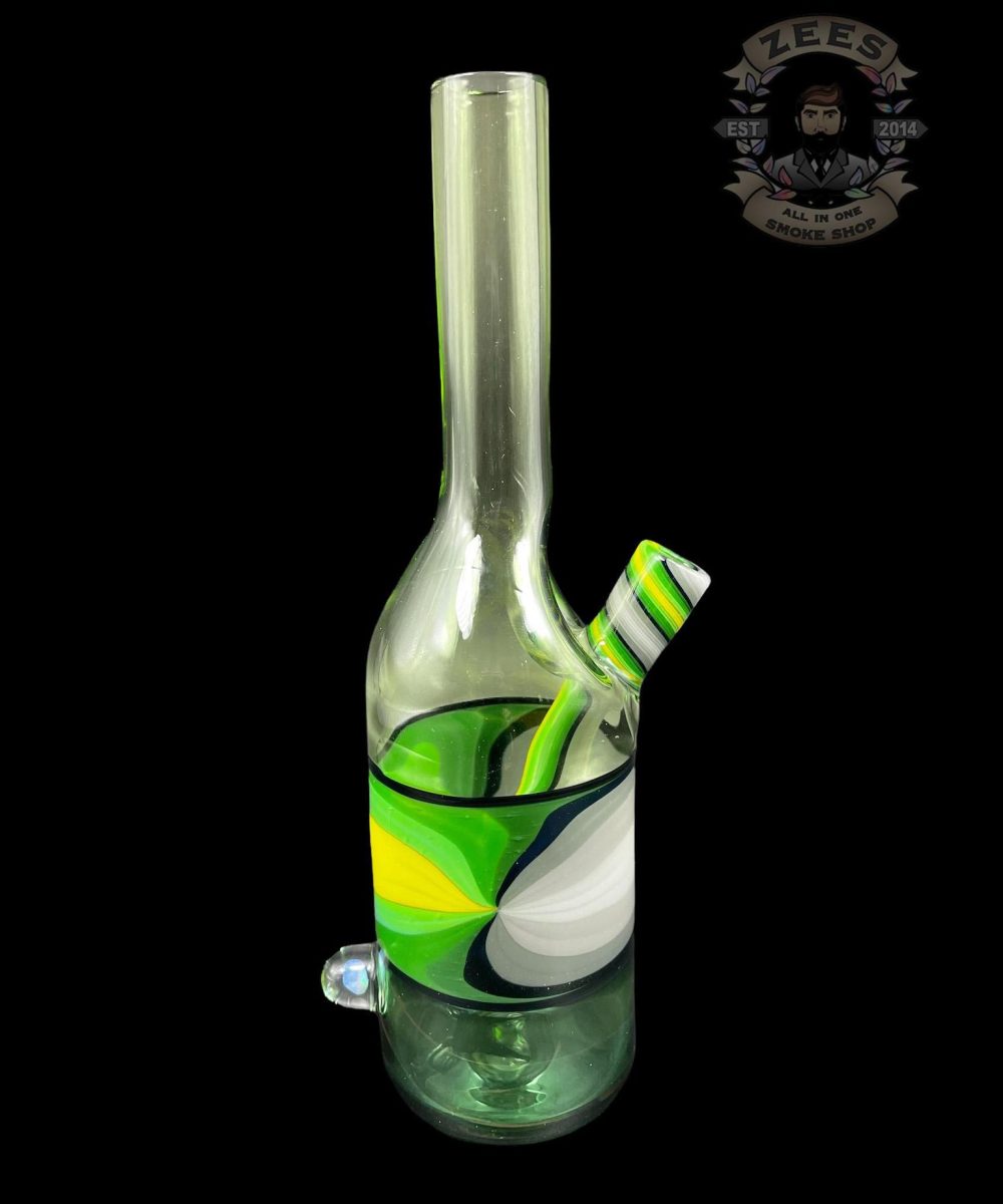 THE GLASS MECHANIC: PORTLAND GREEN AND CRIPPY ENCASED OPAL SAKE BOTTLE