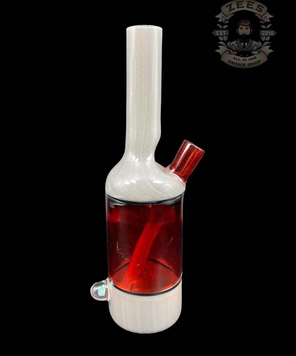 THE GLASS MECHANIC: PORTLAND GREY AND RUBY ENCASED OPAL SAKE BOTTLE