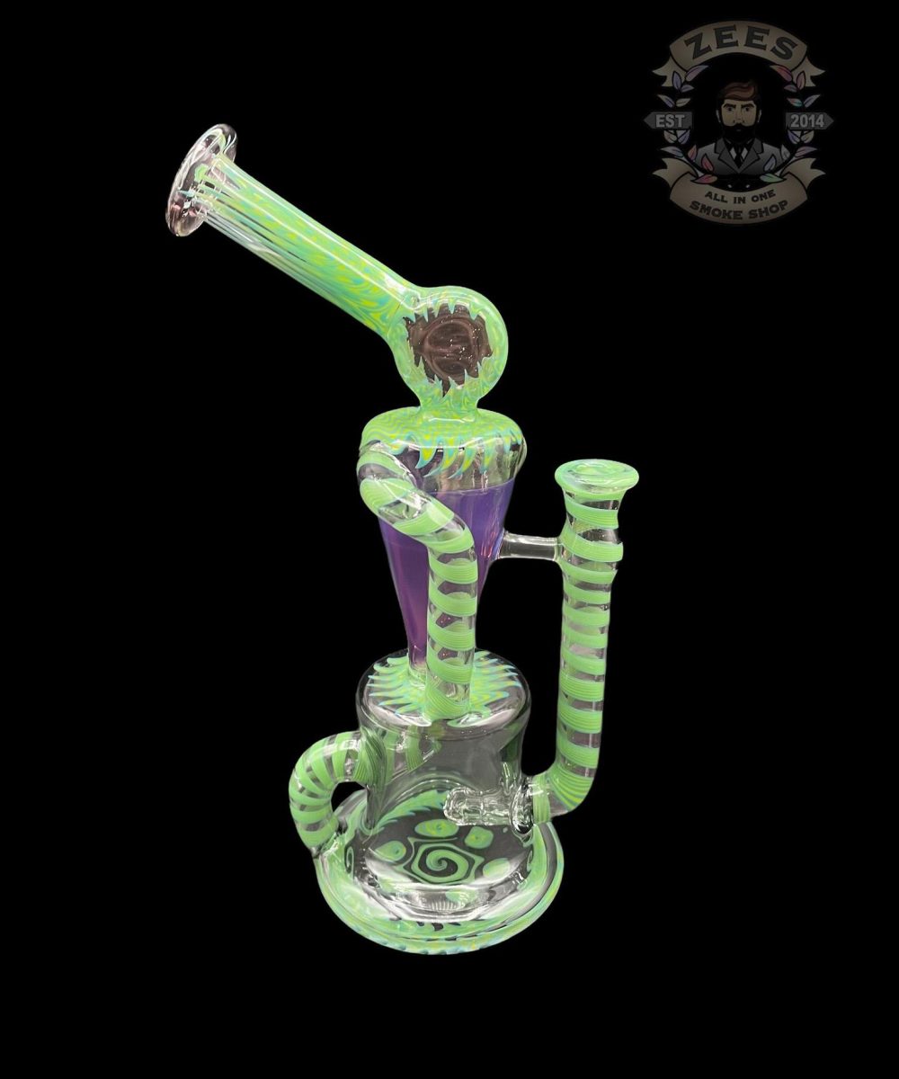 PHANTOM GLASS: LEAF GREEN AND PURPLE LOLLIPOP WIG WAG DUAL UPTAKE RECYCLER
