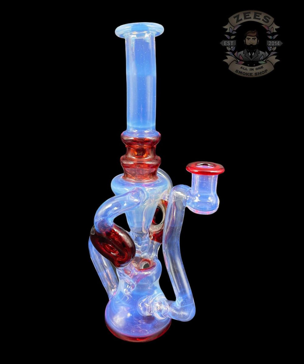 SWEET JUSTICE GLASS: GHOST AND POMEGRANATE SWISS DOUBLE DOUGHNUT RECYCLER