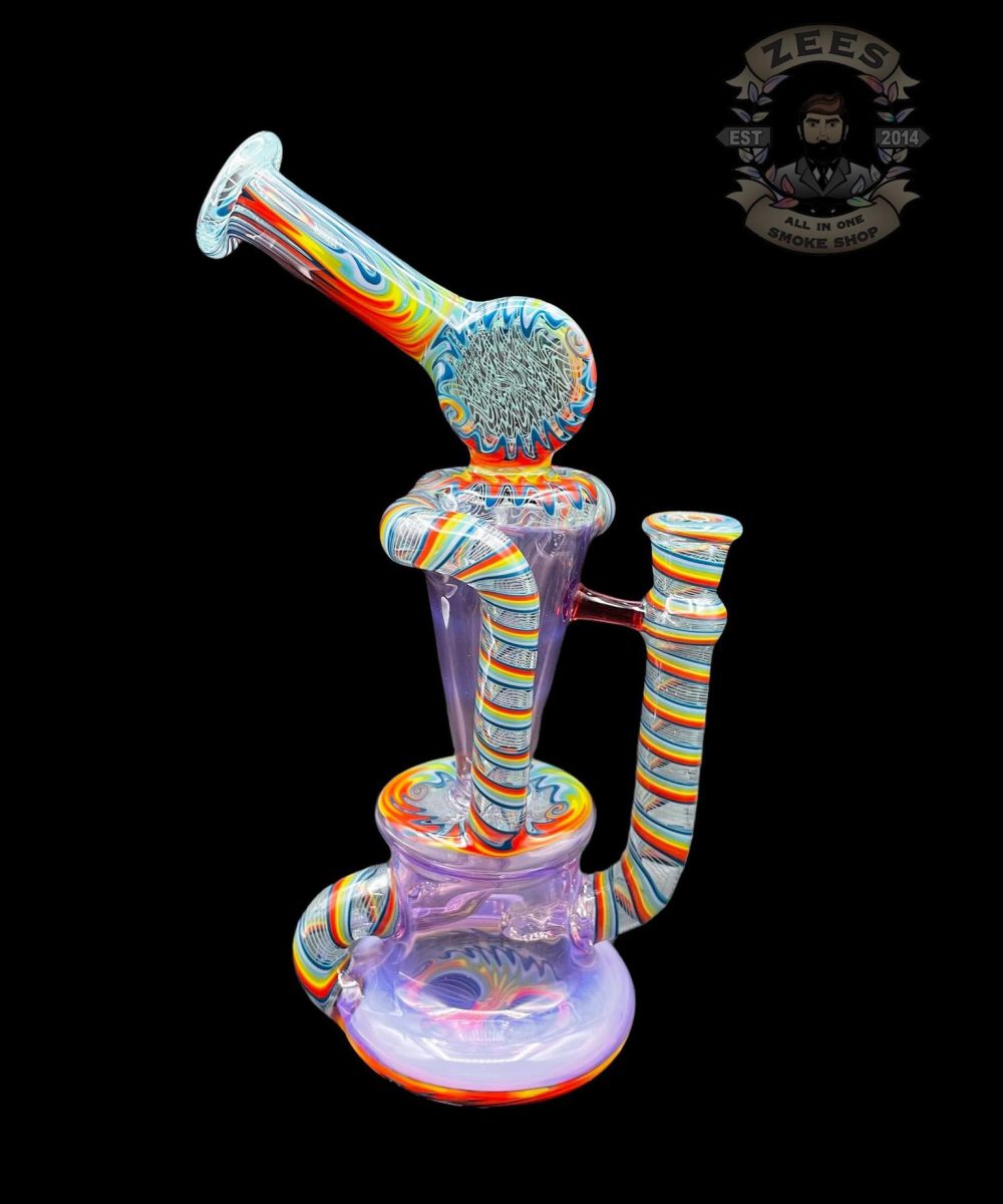 PHANTOM GLASS: GHOST OVER PINK SLYME AND TEAL RAINBOW WIG WAG DUAL UPTAKE RECYCLER