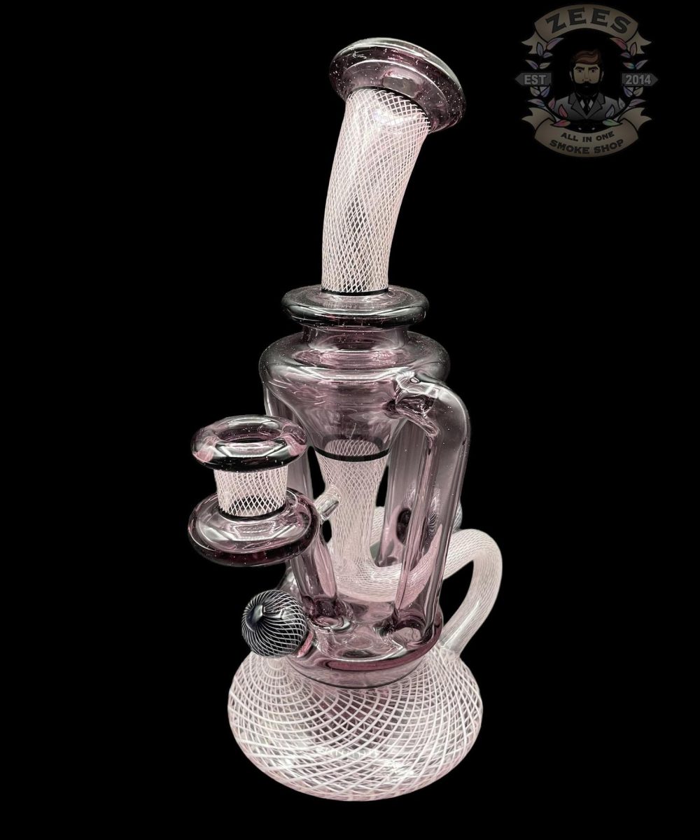 Alternative view of DAVEMAN GLASS: PURPLE LOLLIPOP OPAL COIN 3:2 FLOATER RECYCLER