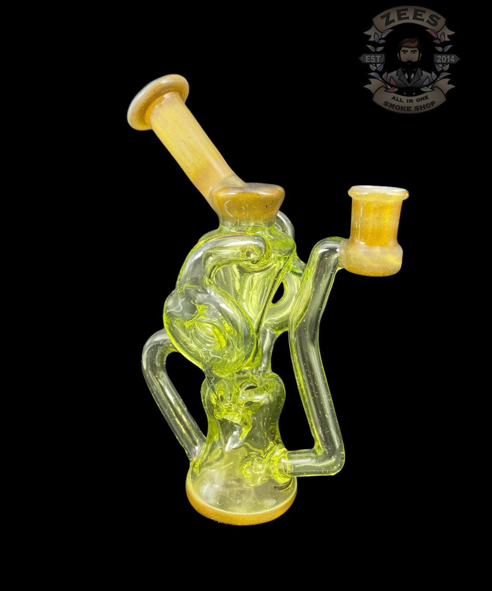 SWEET JUSTICE GLASS: UV LIME DROP SWISS DOUBLE DOUGHNUT RECYCLER