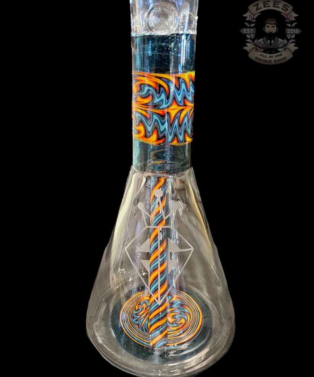Alternative view of AUGY GLASS: 18" BLUE AND ORANGE WIG WAG BEAKER