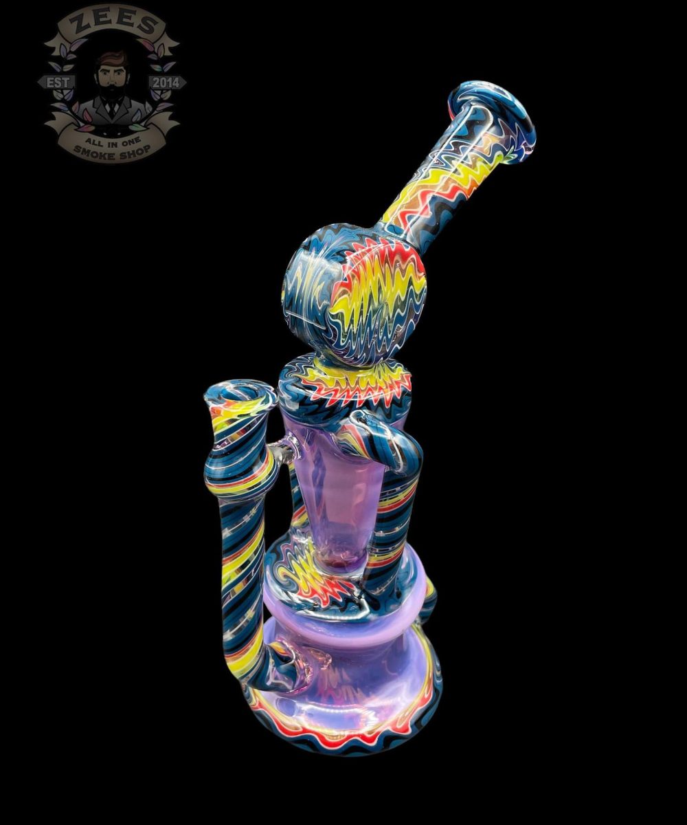 Alternative view of PHANTOM GLASS: GHOST OVER PURPLE LOLLIPOP AND BLUE RAINBOW WIG WAG DUAL UPTAKE RECYCLER