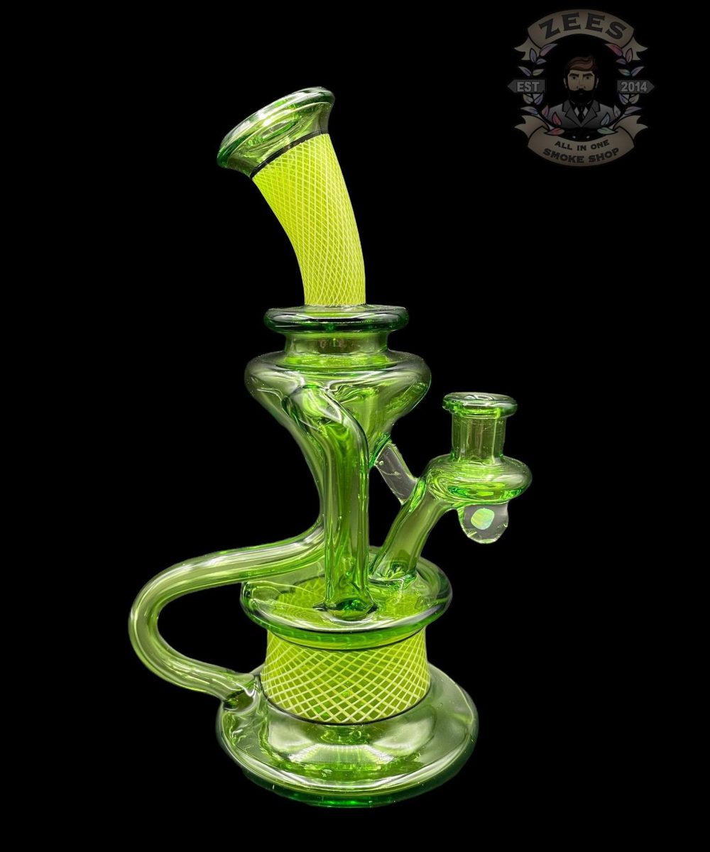 DAVEMAN GLASS: GREEN SLYME #1 FLOATER DUAL UPTAKE RECYCLER