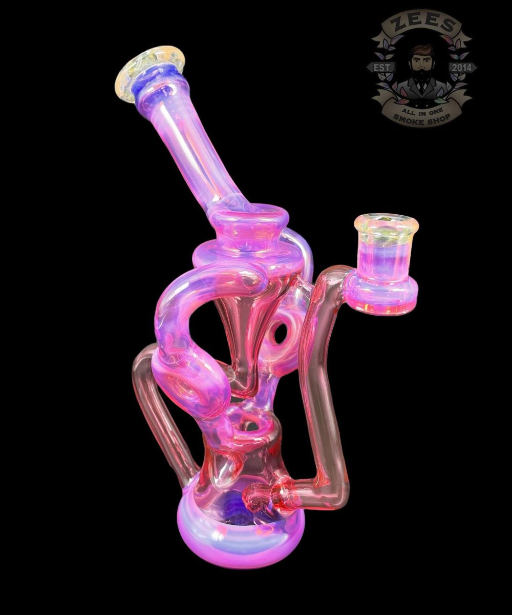 SWEET JUSTICE GLASS: PINK SLYME AND POMEGRANATE SWISS DOUBLE DOUGHNUT RECYCLER