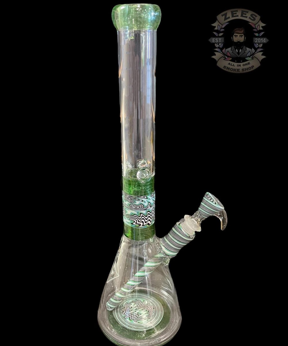 AUGY GLASS: 18" MINT GREEN AND WHITE WIG WAG BEAKER