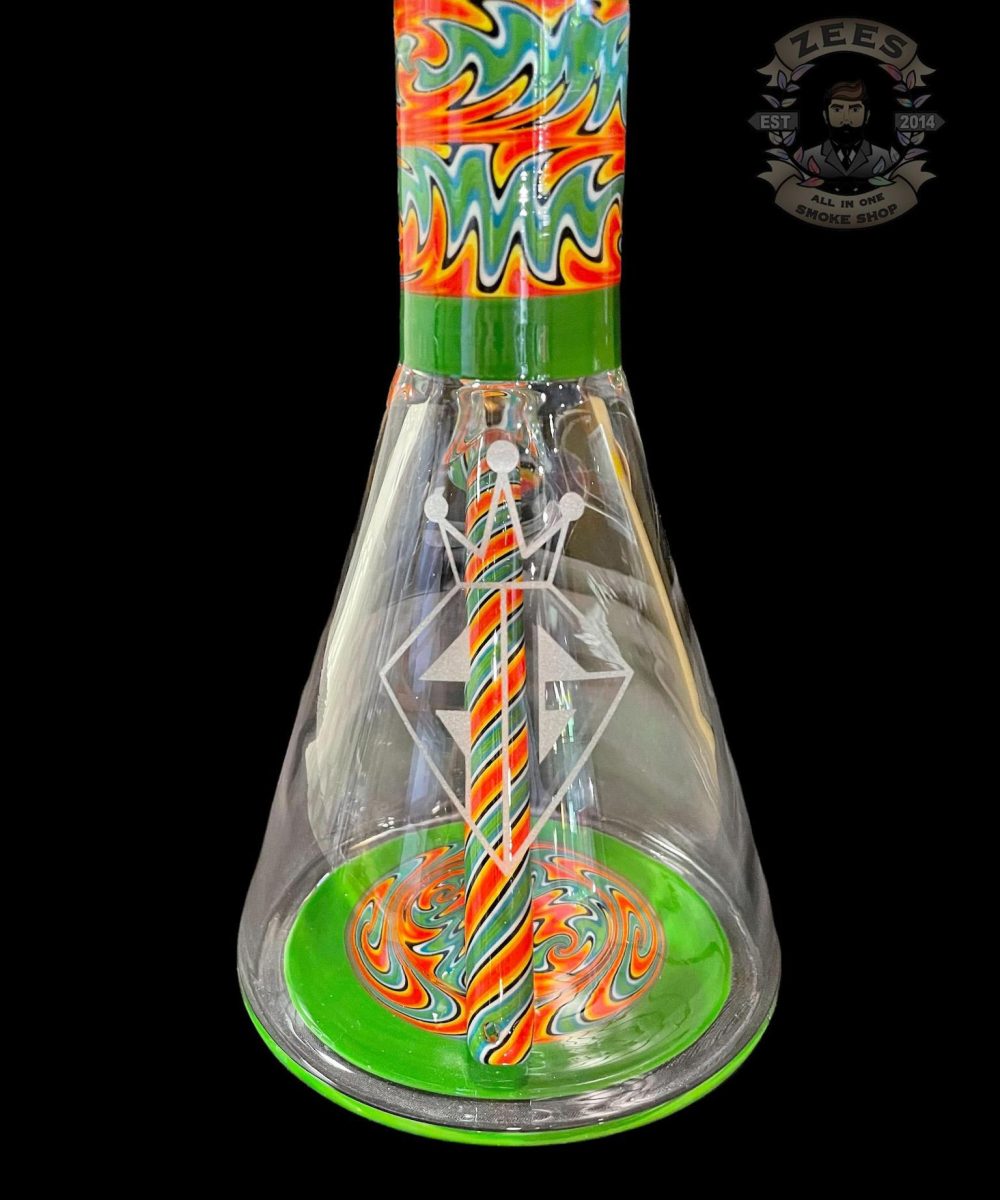 Alternative view of AUGY GLASS: 18" GREEN AND ORANGE WIG WAG BEAKER