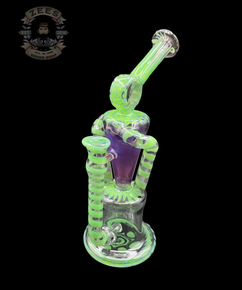 Alternative view of PHANTOM GLASS: LEAF GREEN AND PURPLE LOLLIPOP WIG WAG DUAL UPTAKE RECYCLER